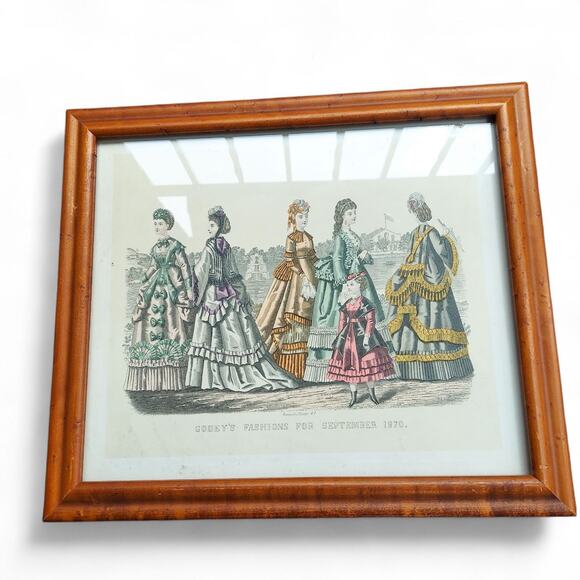 Godey's Fashions 1870 Framed Art Prints Lot Of 3 Victorian Antique Dec Mar Sep - Picture 3 of 5